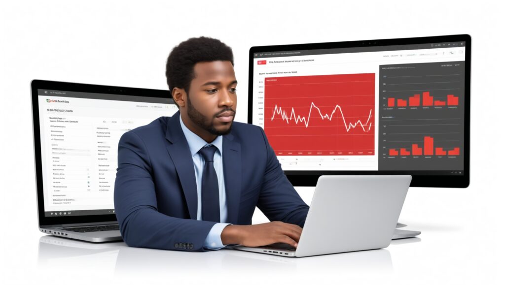 man looking at laptop