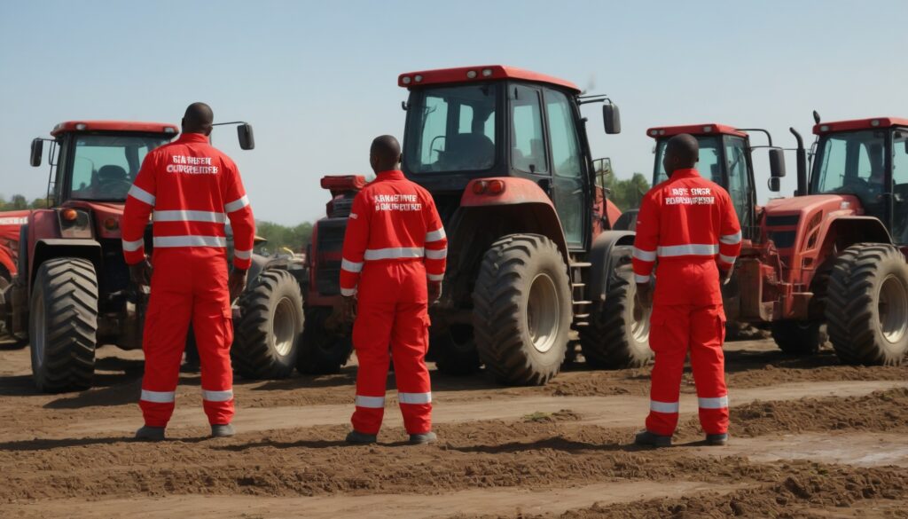 men looking at tractors