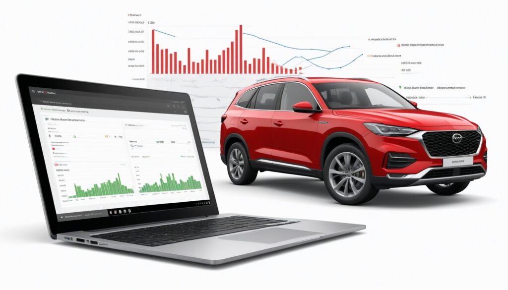 car usage graphs on laptop