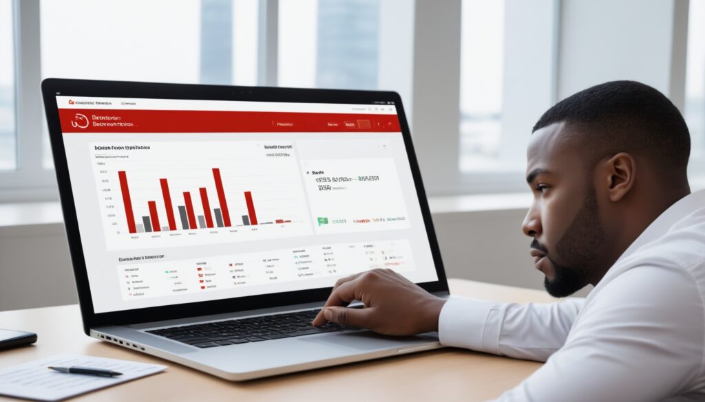 Man looking at analytics on laptop