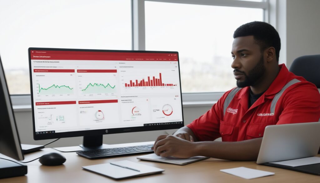 A man looking at analytics dashboard