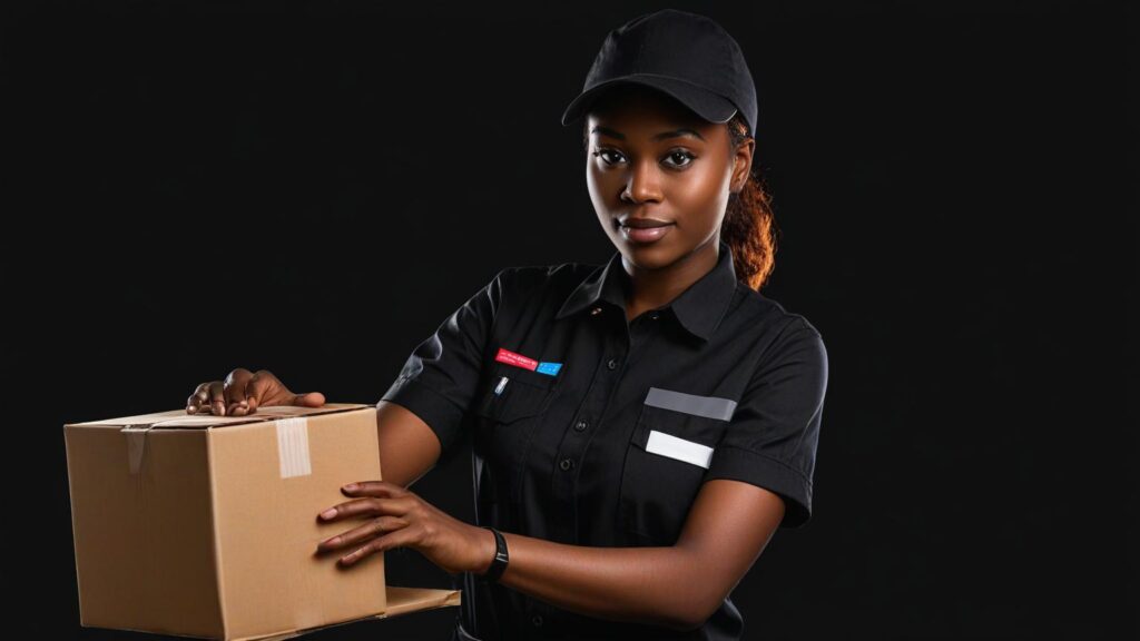 Lady courier with a box