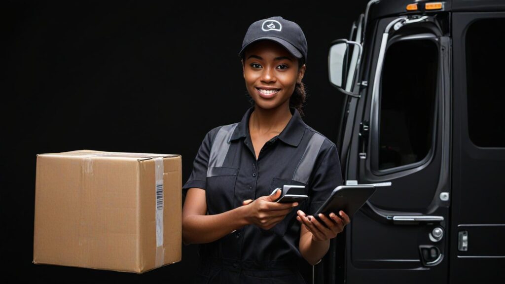 Courier lady and parcel