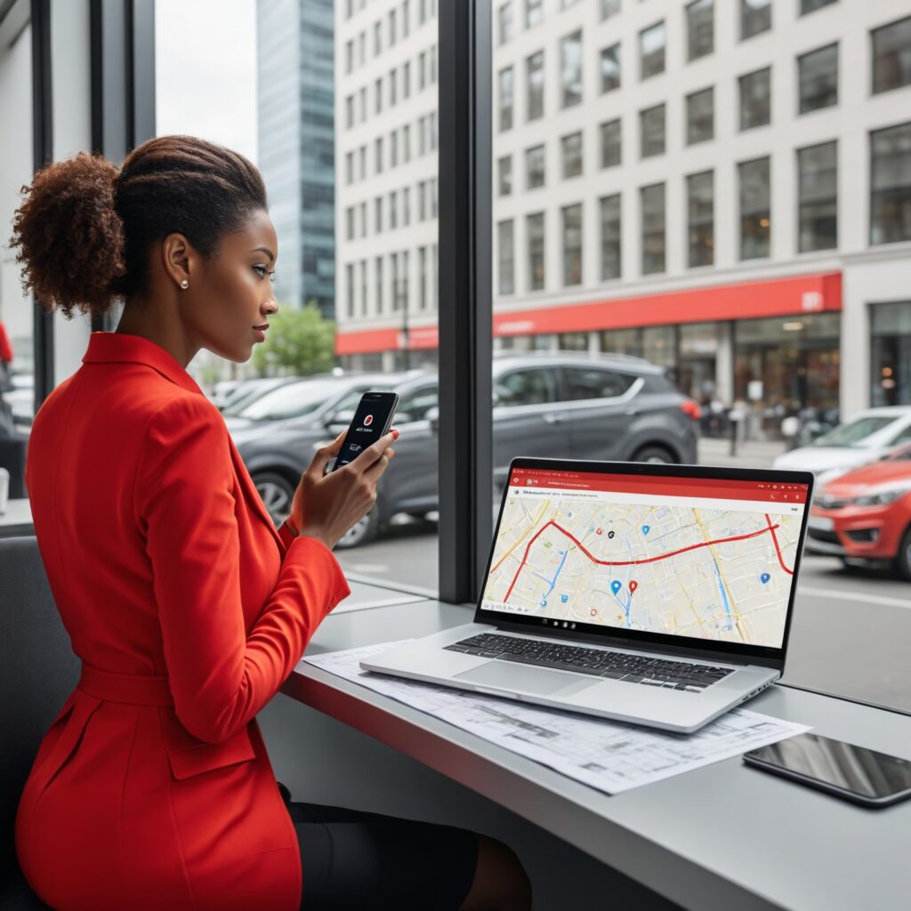 Lady looking outside office window