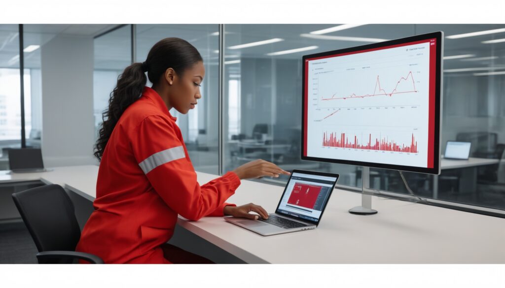 Lady engineers reads fuel flow graphs