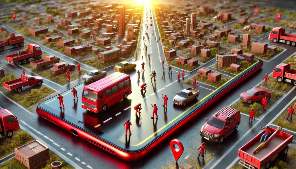 Field staff surveillance - city on smartphone